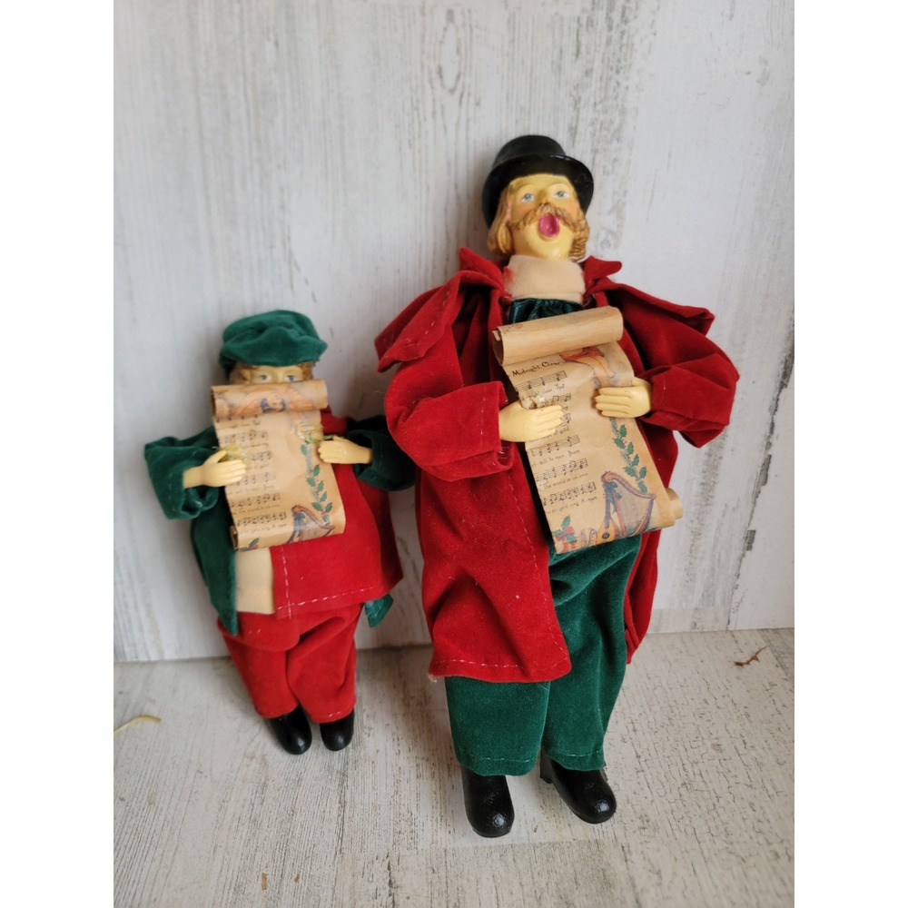 Caroler Victorian father son vintage Xmas unique home decor set figure